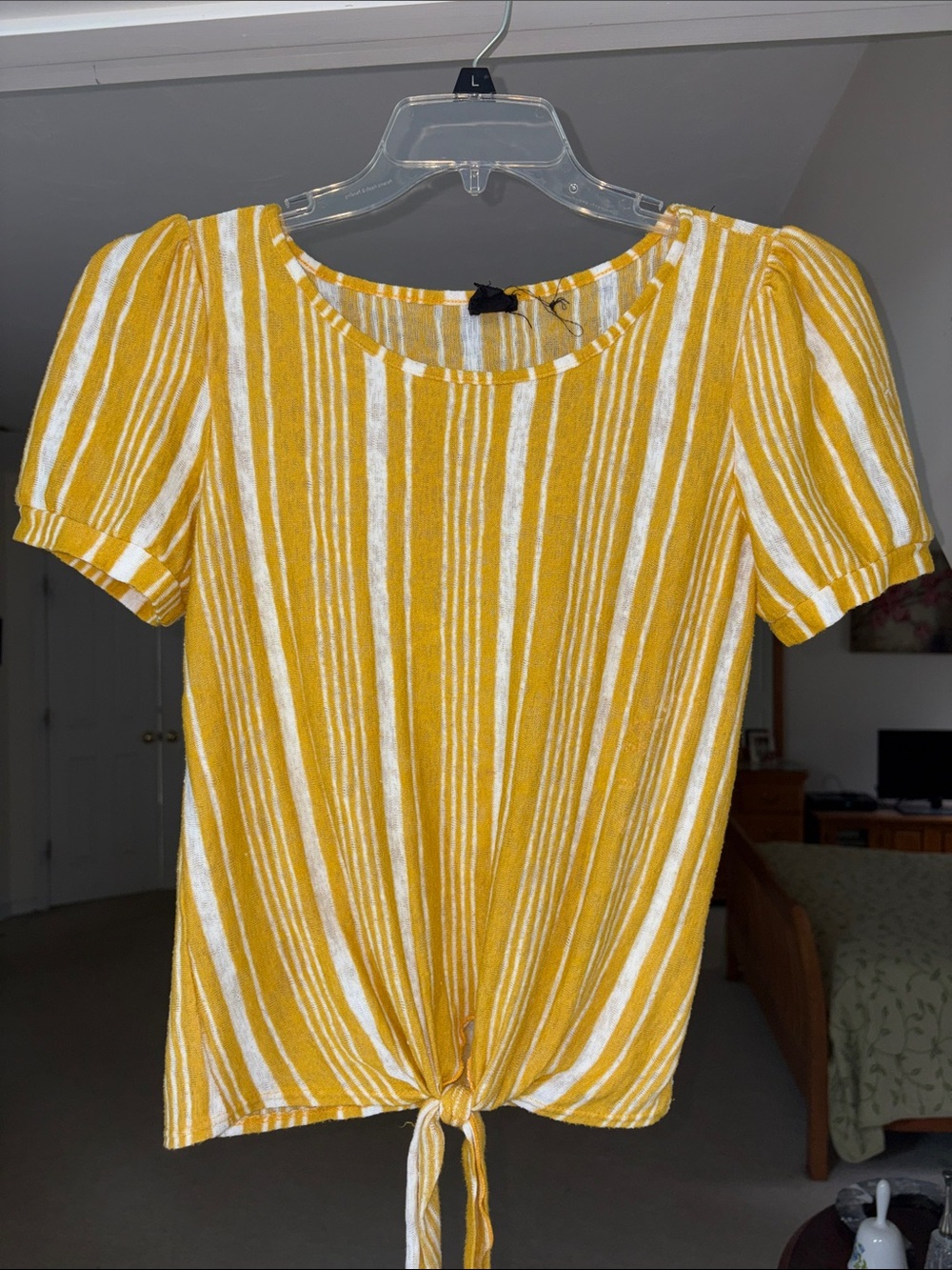 W5 Yellow and White Striped Tie-Front Crop Top